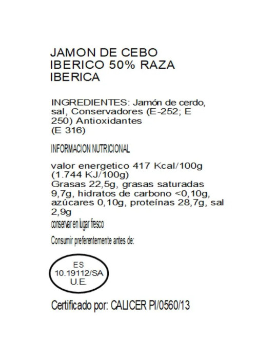 15 platos de jamón de cebo ibérico loncheados