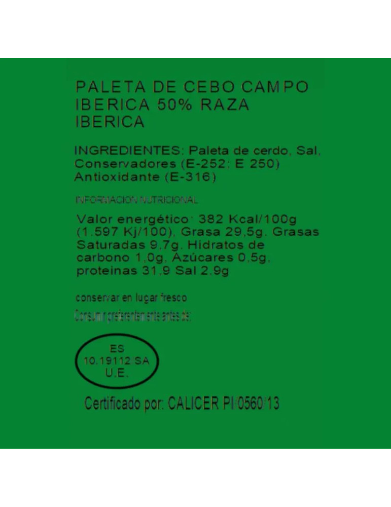 10 platos de paleta de cebo de campo ibérica 50% raza ibérica loncheada