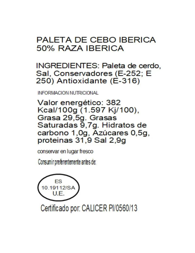 Paleta de cebo ibérica 50% raza ibérica