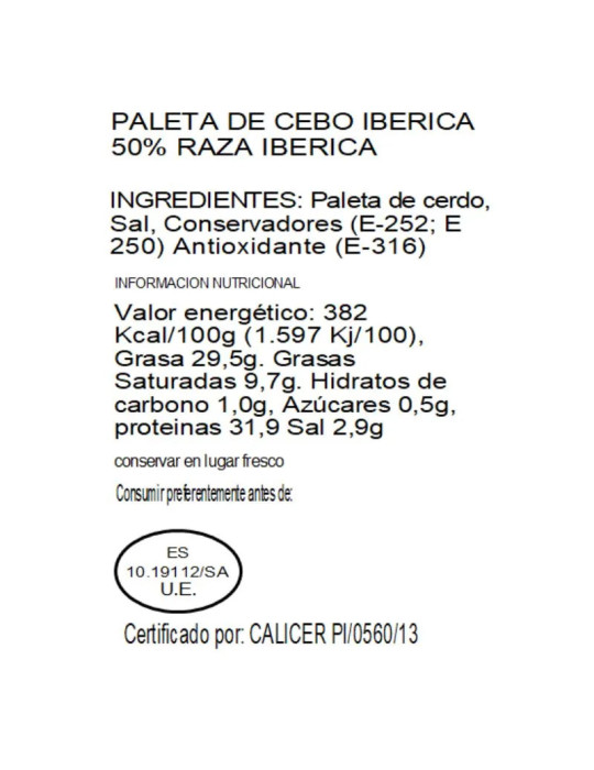 Paleta de cebo ibérica 50% raza ibérica