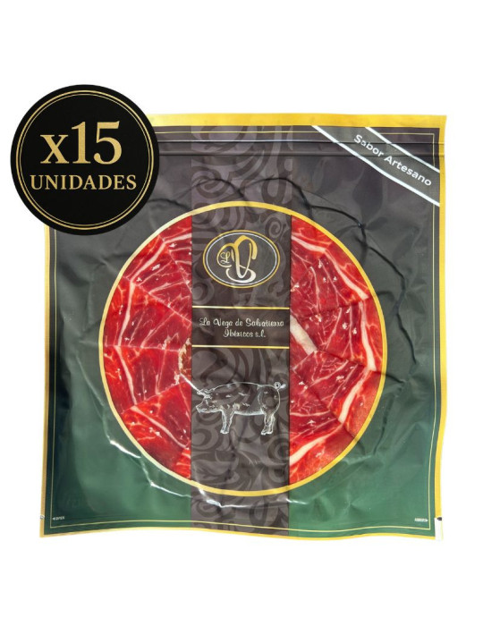 15 platos de jamón de cebo de campo ibérico cortado