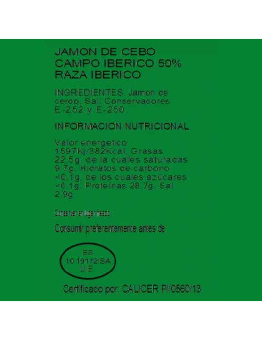 15 platos de jamón de cebo de campo ibérico cortado