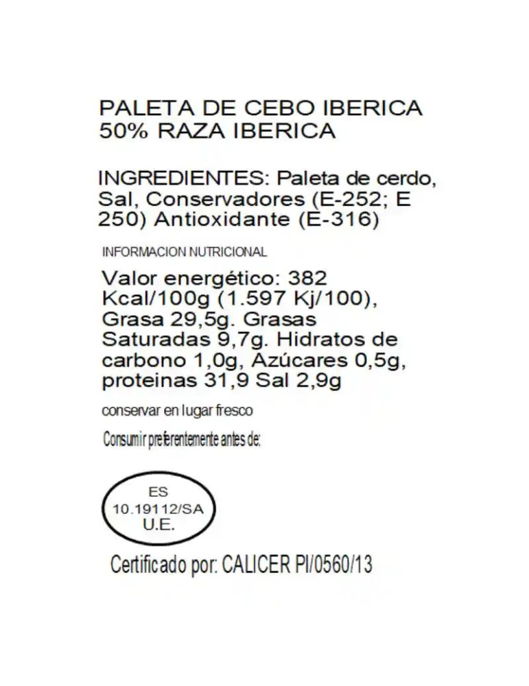 15 sobres de paleta ibérica de cebo de campo ibérica 50% raza ibérica loncheada