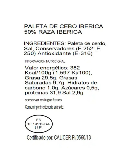 15 sobres de paleta ibérica de cebo de campo ibérica 50% raza ibérica loncheada