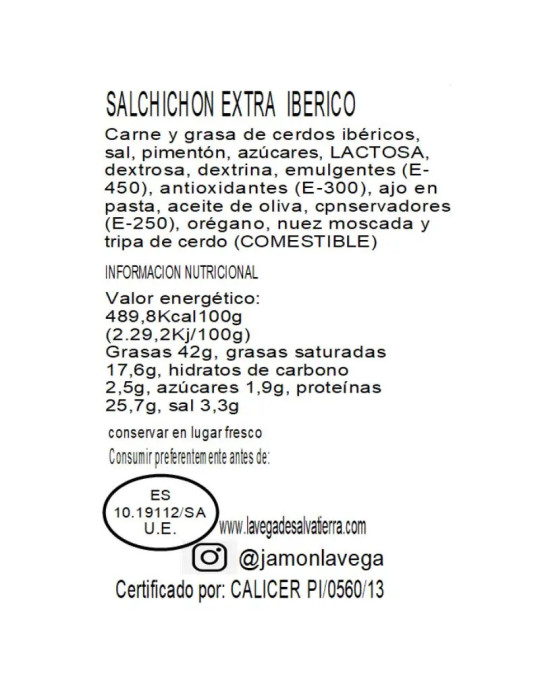 Salchichón extra de cerdo ibérico