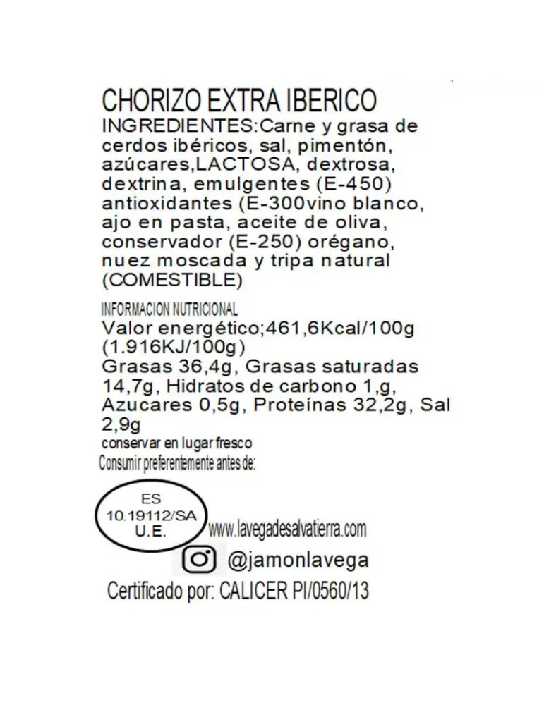 10 sobres de chorizo ibérico loncheado