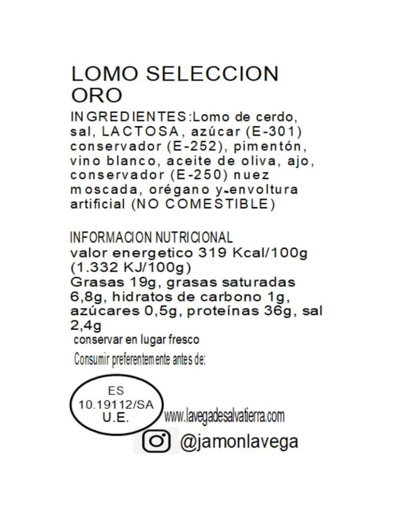 10 platos de lomo ibérico cortado Selección Oro