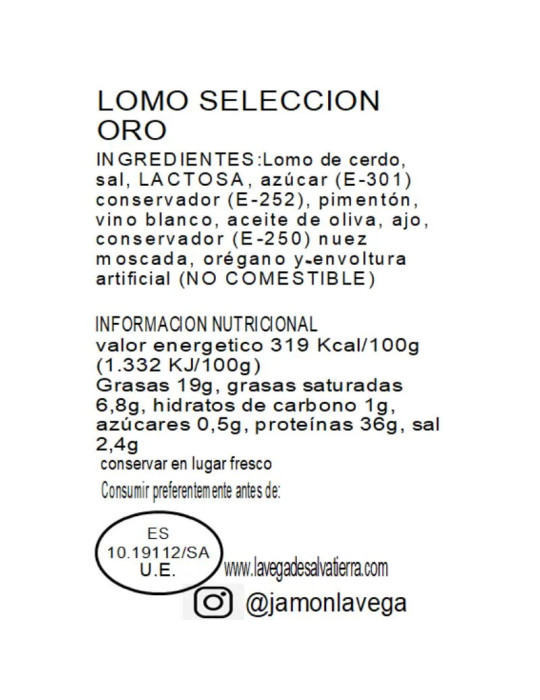 10 platos de lomo ibérico cortado Selección Oro